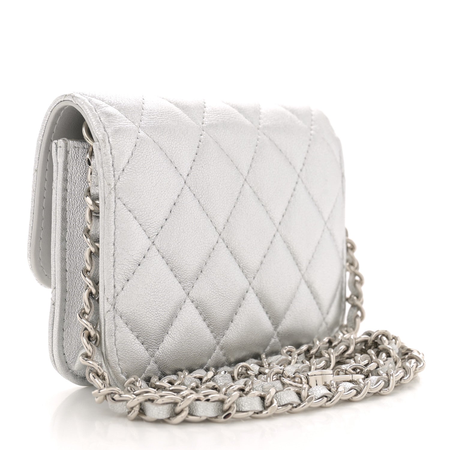 Chanel Metallic Goatskin Quilted Star Flap Waist Belt Bag Silver 2 of 10