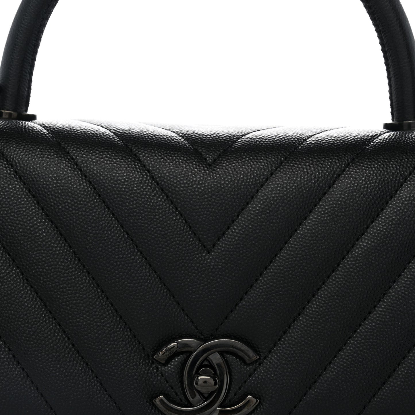 Caviar Chevron Quilted Small Coco Handle Flap So Black