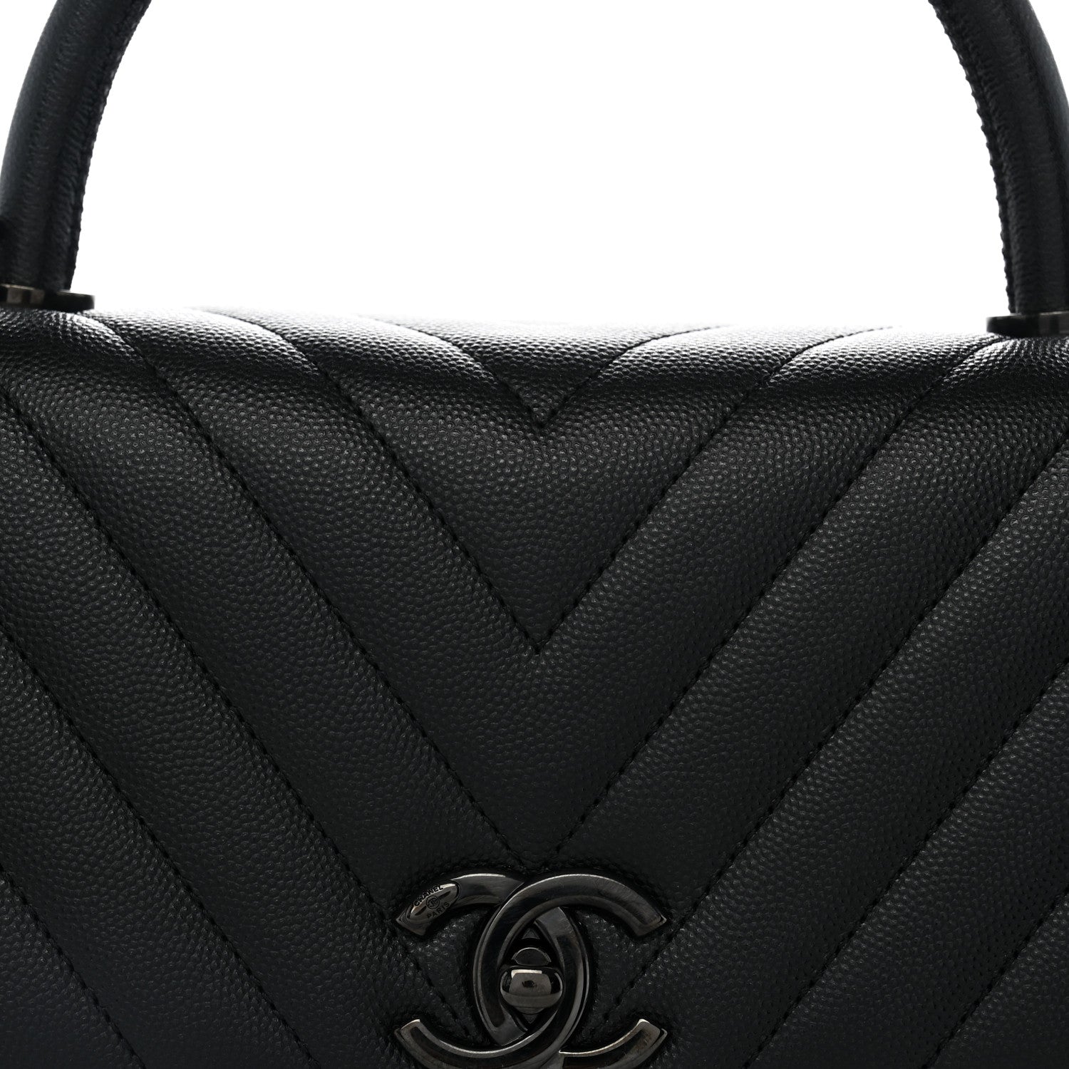 Chanel Caviar Chevron Quilted Small Coco Handle Flap So Black 7 of 9
