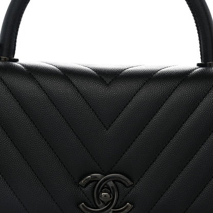 Chanel Caviar Chevron Quilted Small Coco Handle Flap So Black 7 of 9