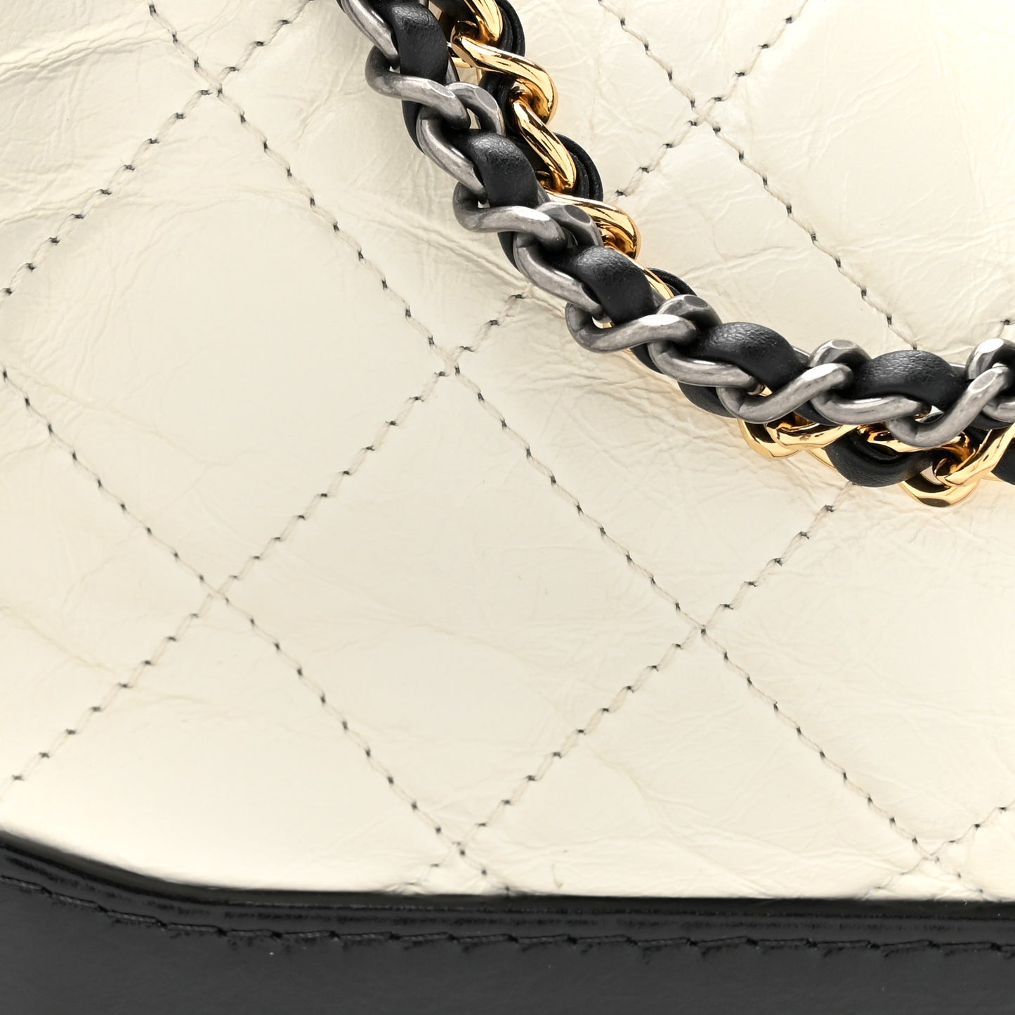 Aged Calfskin Quilted Small Gabrielle Hobo Black White