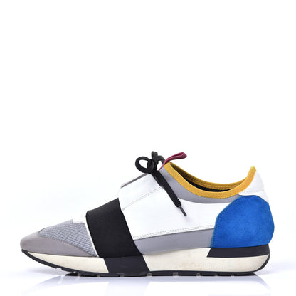 Balenciaga Mesh Calfskin Neoprene Suede Womens Race Runner Sneakers 40 Gris Blue White 1 of 15