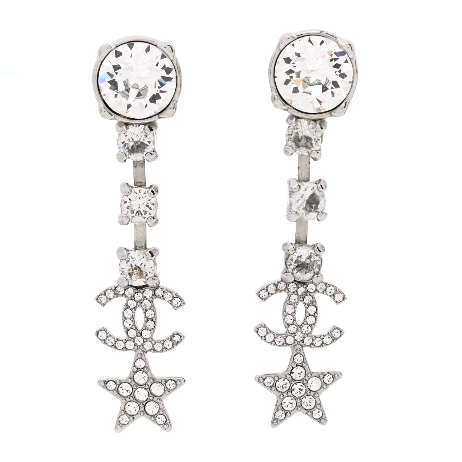 Chanel Crystal Starfall Drop CC Earrings Silver 1 of 5