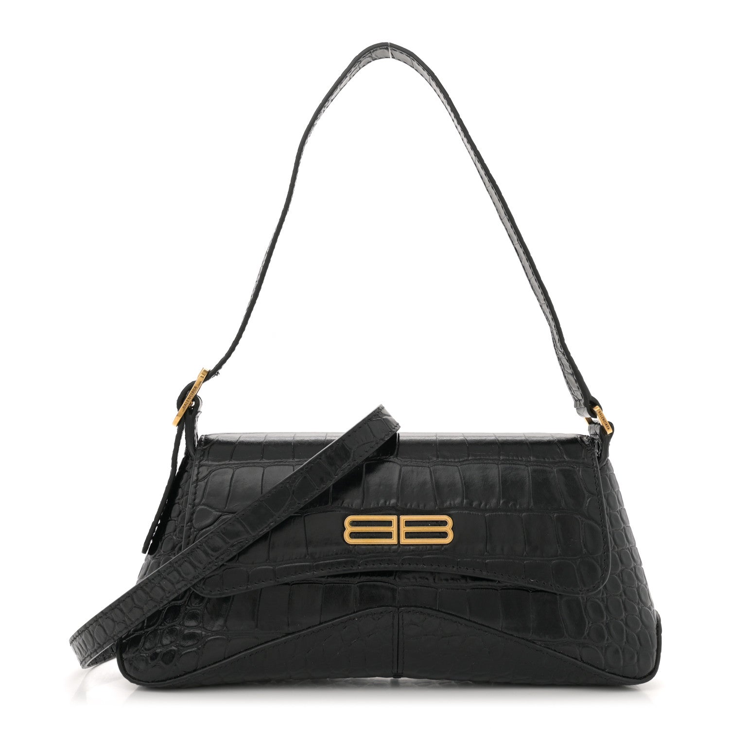 Balenciaga Shiny Super Supple Calfskin Crocodile Embossed Small XX Flap Stretch Bag Black 1 of 11