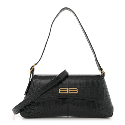 Balenciaga Shiny Super Supple Calfskin Crocodile Embossed Small XX Flap Stretch Bag Black 1 of 11