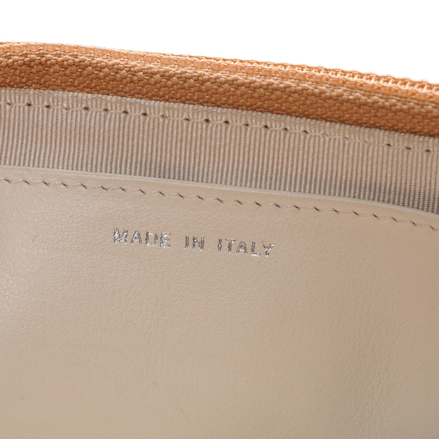 Calfskin Quilt Embossed CC Wallet On Chain WOC Beige