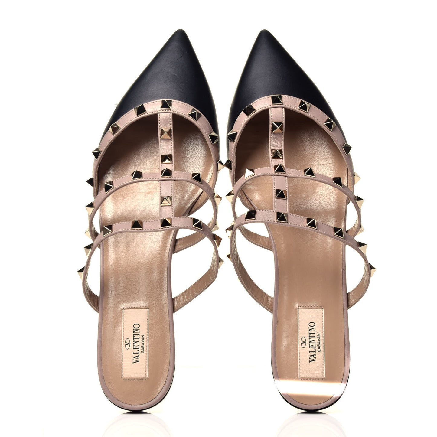 Nappa Rockstud Flat Cage Mules 40.5 Black Poudre