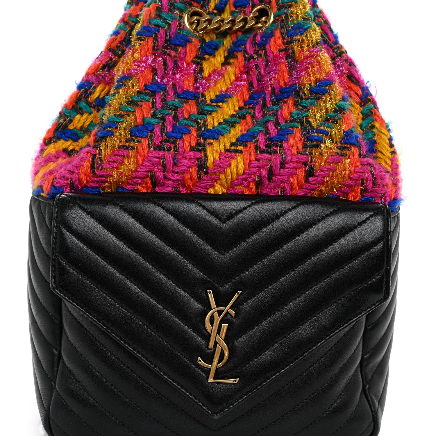 Saint Laurent Tweed Lambskin Matelasse Monogram Joe Backpack Black Rosso Multicolor 8 of 10
