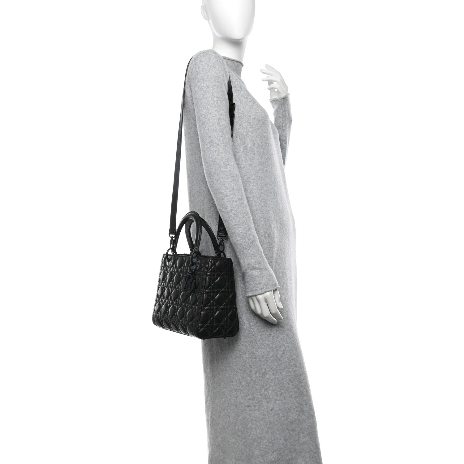 Christian Dior Crinkled Calfskin Cannage Medium Lady Dior Black 2 of 10