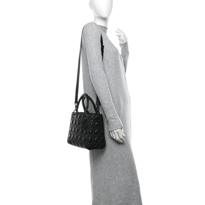 Christian Dior Crinkled Calfskin Cannage Medium Lady Dior Black 2 of 10