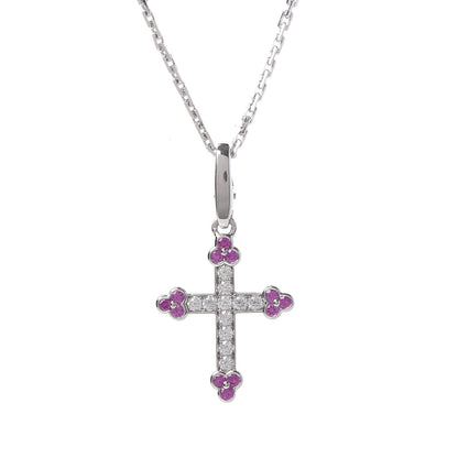 Cartier 18K White Gold Diamond Pink Sapphire Cross Pendant Necklace 4 of 6