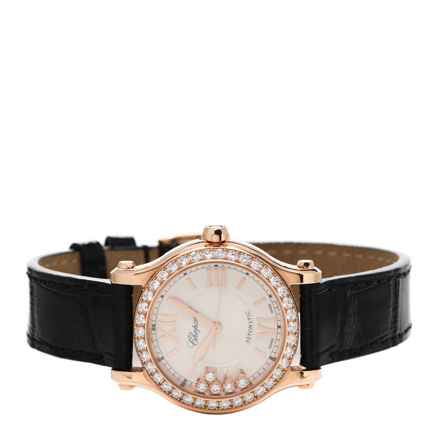 Chopard 18K Rose Gold Alligator Diamond Bezel 30mm Happy Sport Automatic Watch 2 of 8