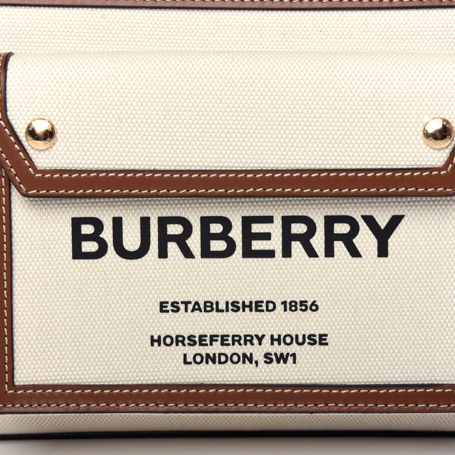 Burberry Canvas Smooth Calfskin Two Tone Mini Pocket Bag Natural Malt Brown 10 of 10