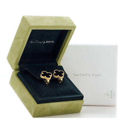 Van Cleef & Arpels 18K Yellow Gold Black Onyx Vintage Alhambra Earrings 5 of 5