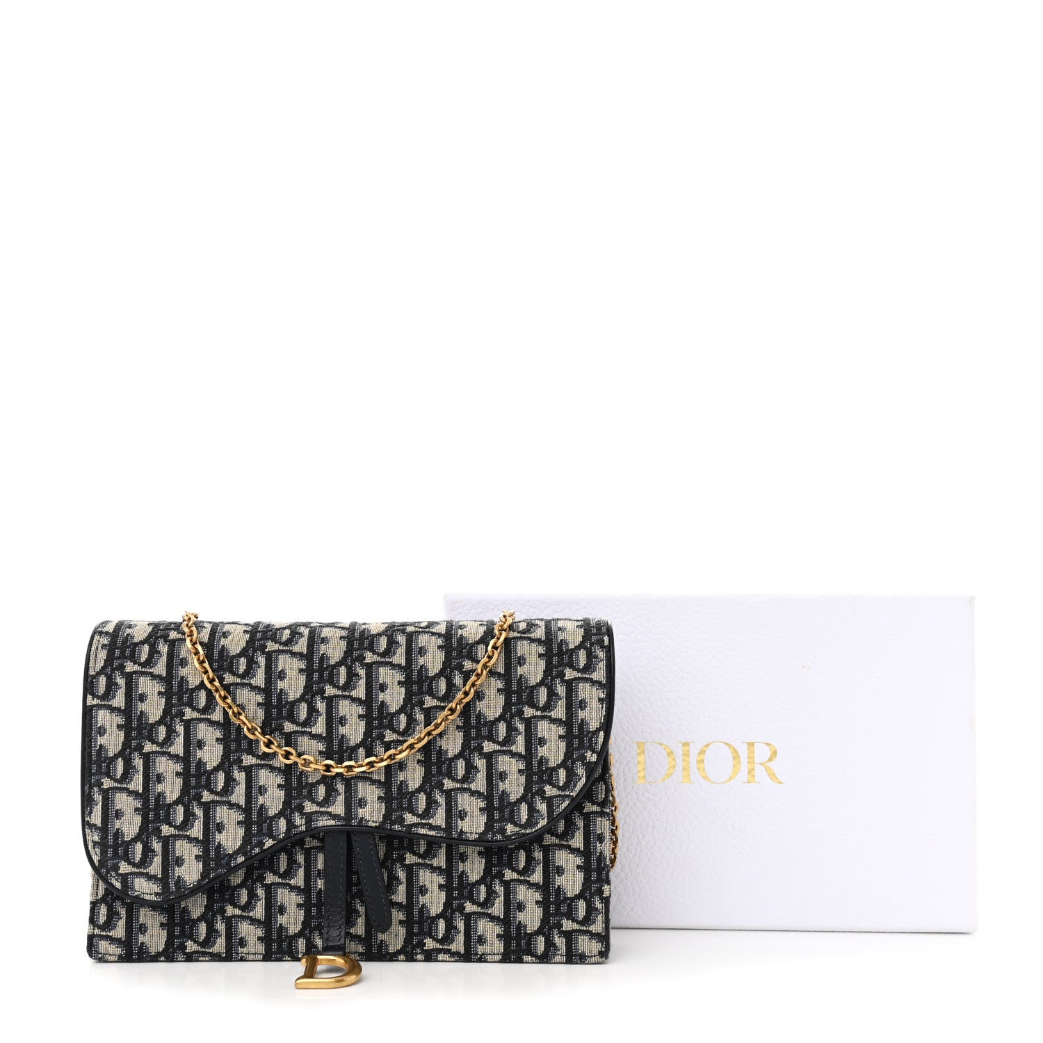 Christian Dior Oblique Saddle Chain Pouch Blue 13 of 13