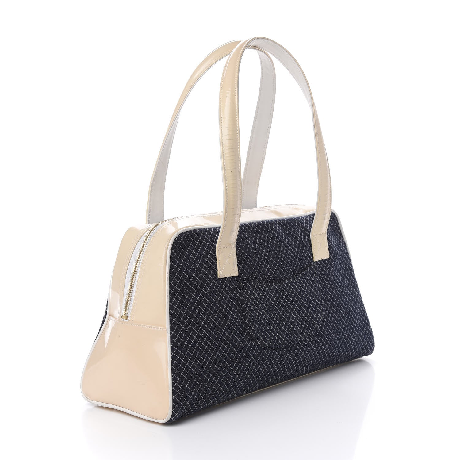 Chanel Patent Jersey Quilted Bowler Navy Blue 3 of 22