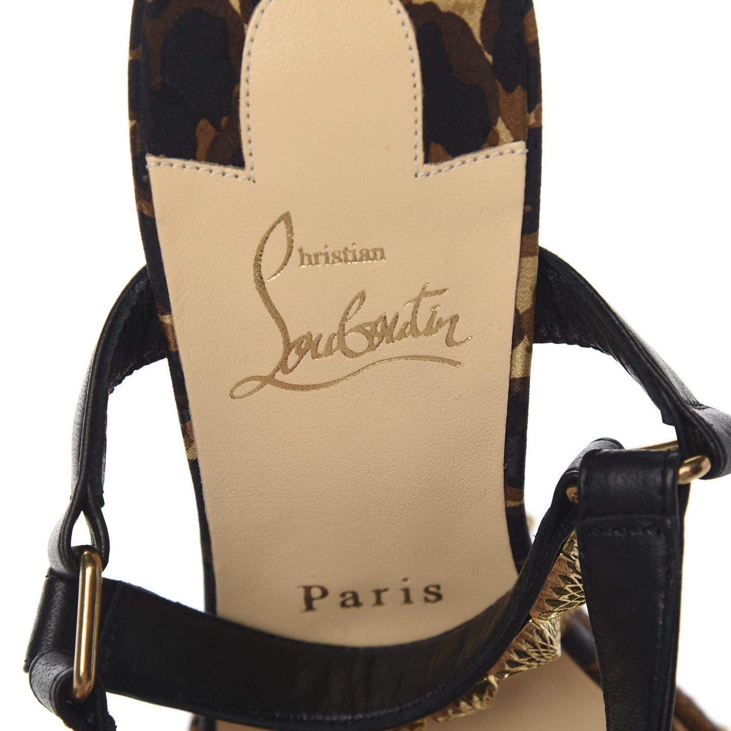 Nappa Silk Leopard Pira Ryad 110 Wedge Sandals 38 Black Marron