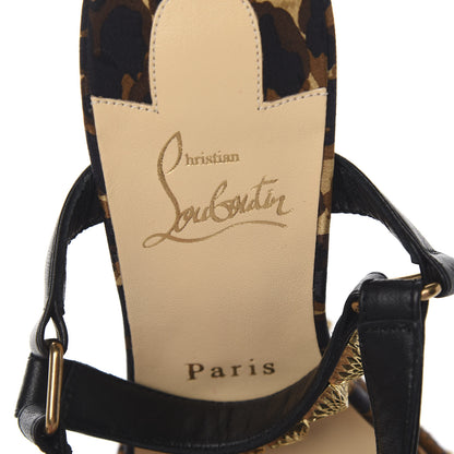Christian Louboutin Nappa Silk Leopard Pira Ryad 110 Wedge Sandals 38 Black Marron 6 of 7