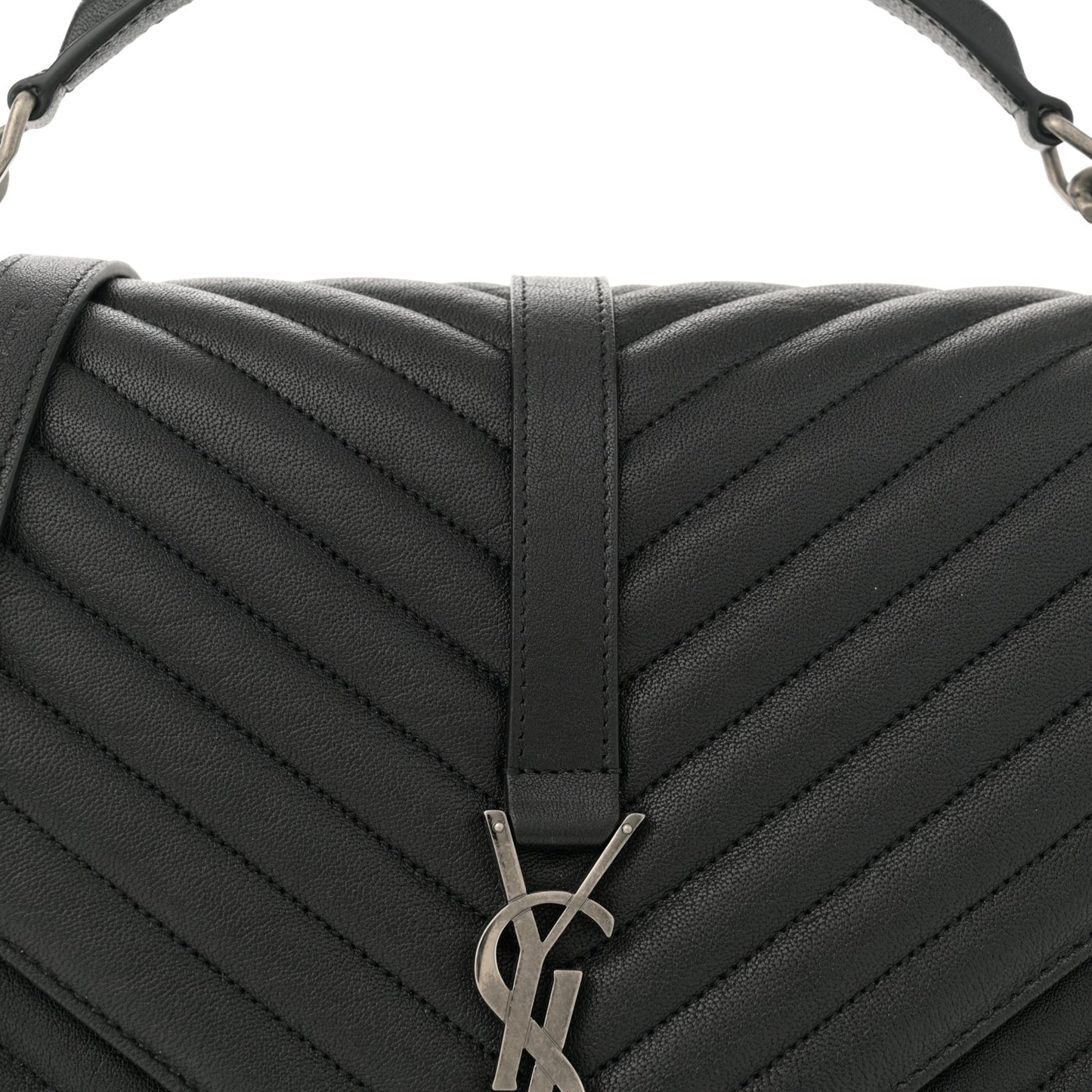 Sheepskin Matelasse Chevron Monogram Large College Satchel Black