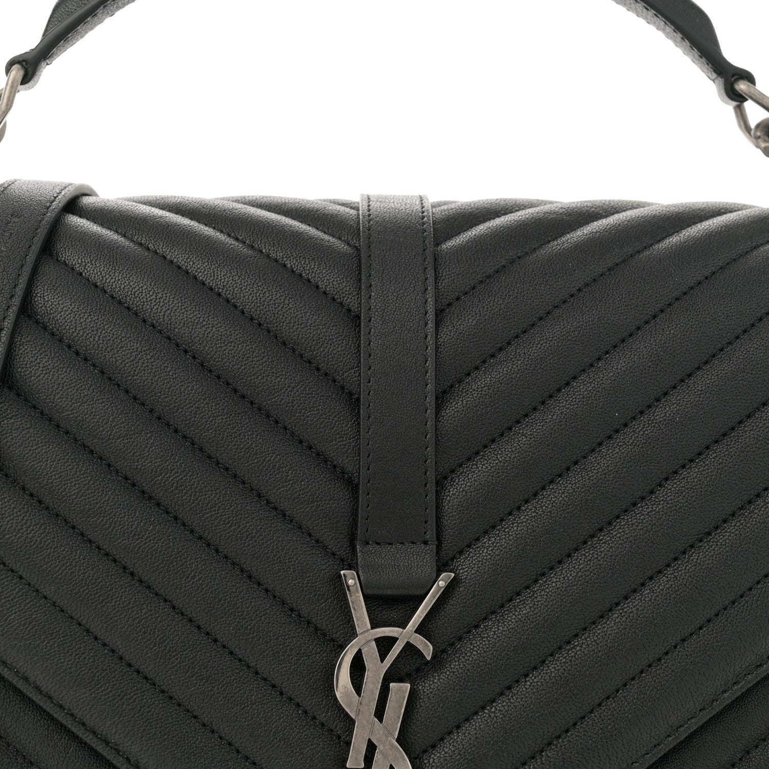 Saint Laurent Sheepskin Matelasse Chevron Monogram Large College Satchel Black 8 of 10