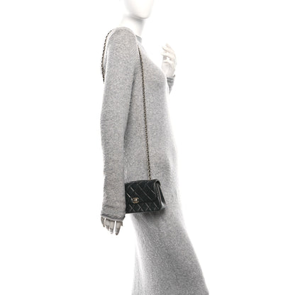 Chanel Lambskin Quilted Rectangular Phone Holder Clutch With Chain Black 2 of 11