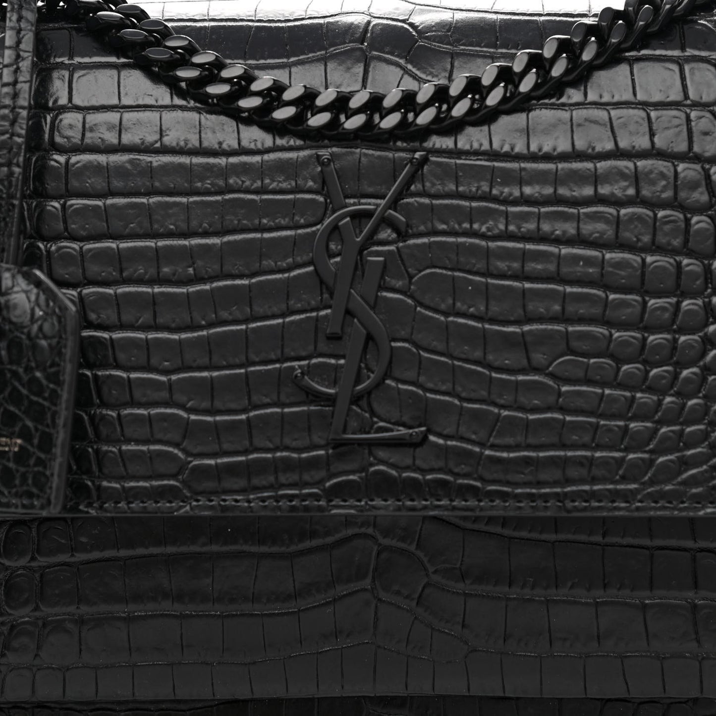 Calfskin Crocodile Embossed Medium Monochrome Monogram Sunset Black