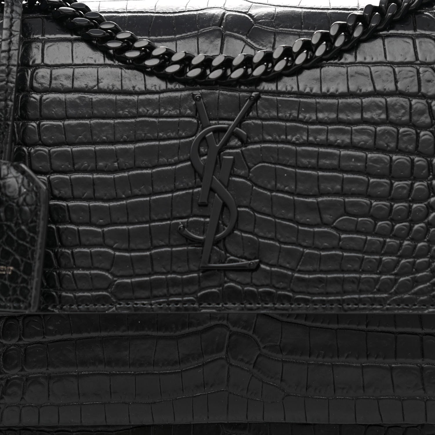 Saint Laurent Calfskin Crocodile Embossed Medium Monochrome Monogram Sunset Black 8 of 10