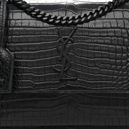 Saint Laurent Calfskin Crocodile Embossed Medium Monochrome Monogram Sunset Black 8 of 10