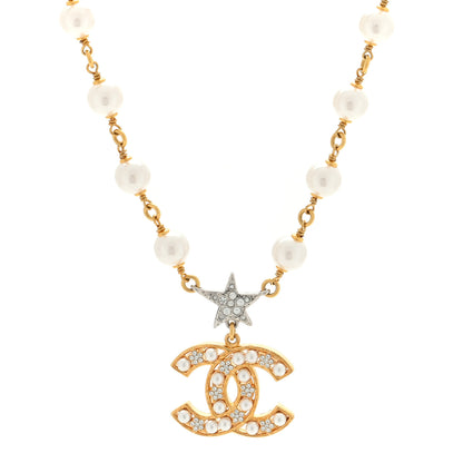 Chanel Metal Pearl Crystal CC Star Necklace Gold 1 of 4