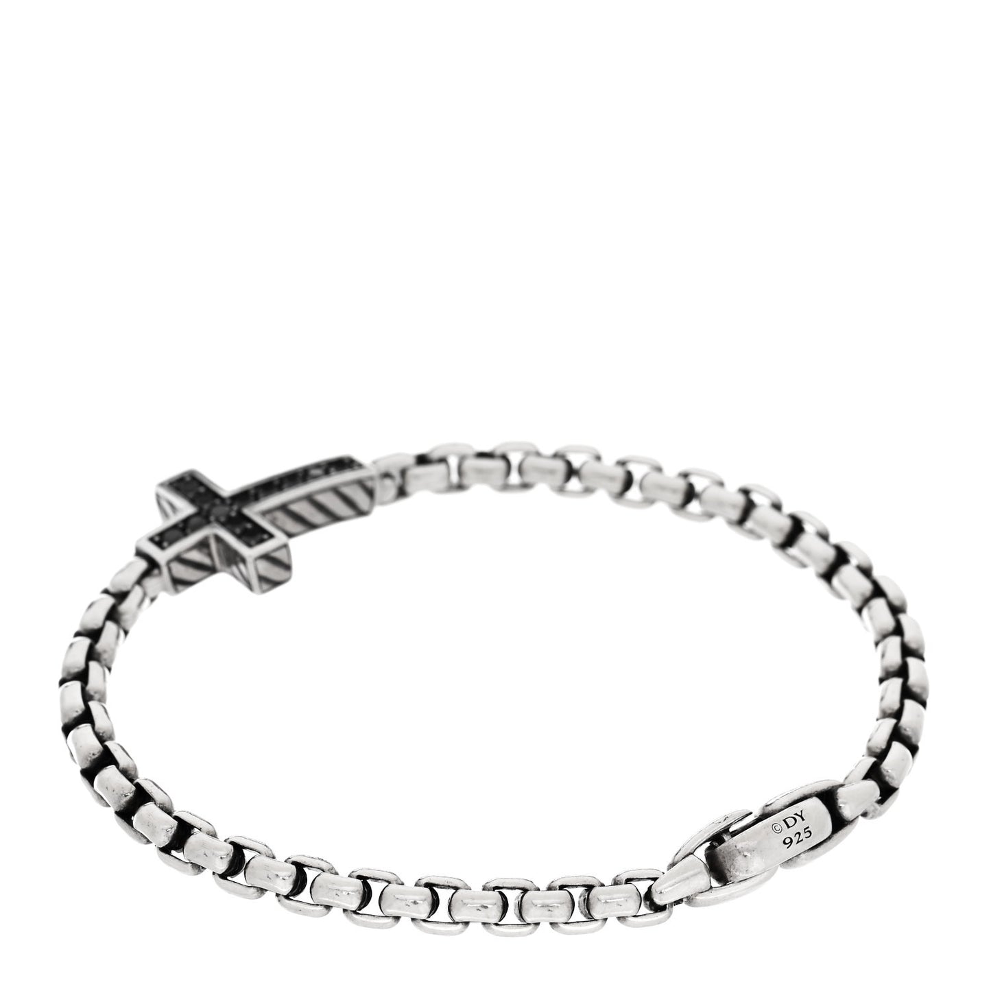 Sterling Silver Black Diamond Pave Cross Bracelet