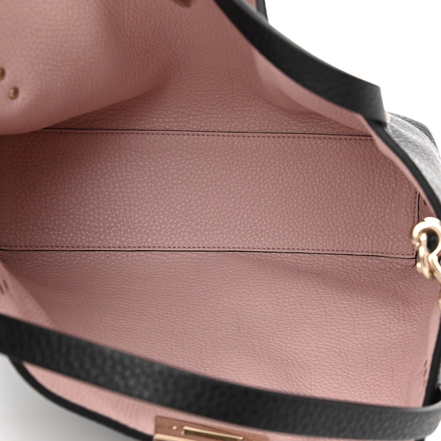 Grained Calfskin Small Rockstud Flip Lock Tote Black Rose Quartz