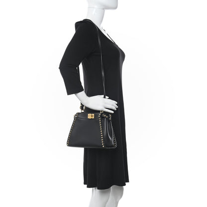 Fendi Vitello Seta Shiny Nappa Scalloped Studded Mini Peekaboo Iconic Satchel Black 2 of 9