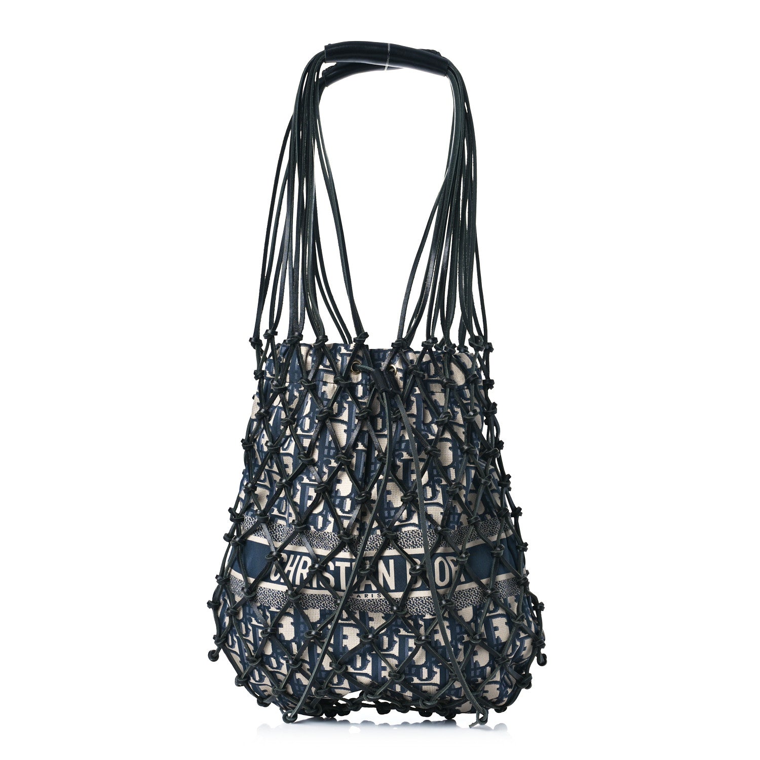 Christian Dior Woven Calfskin Technical Fabric Oblique Net Bag Blue 1 of 9