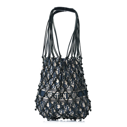 Christian Dior Woven Calfskin Technical Fabric Oblique Net Bag Blue 1 of 9