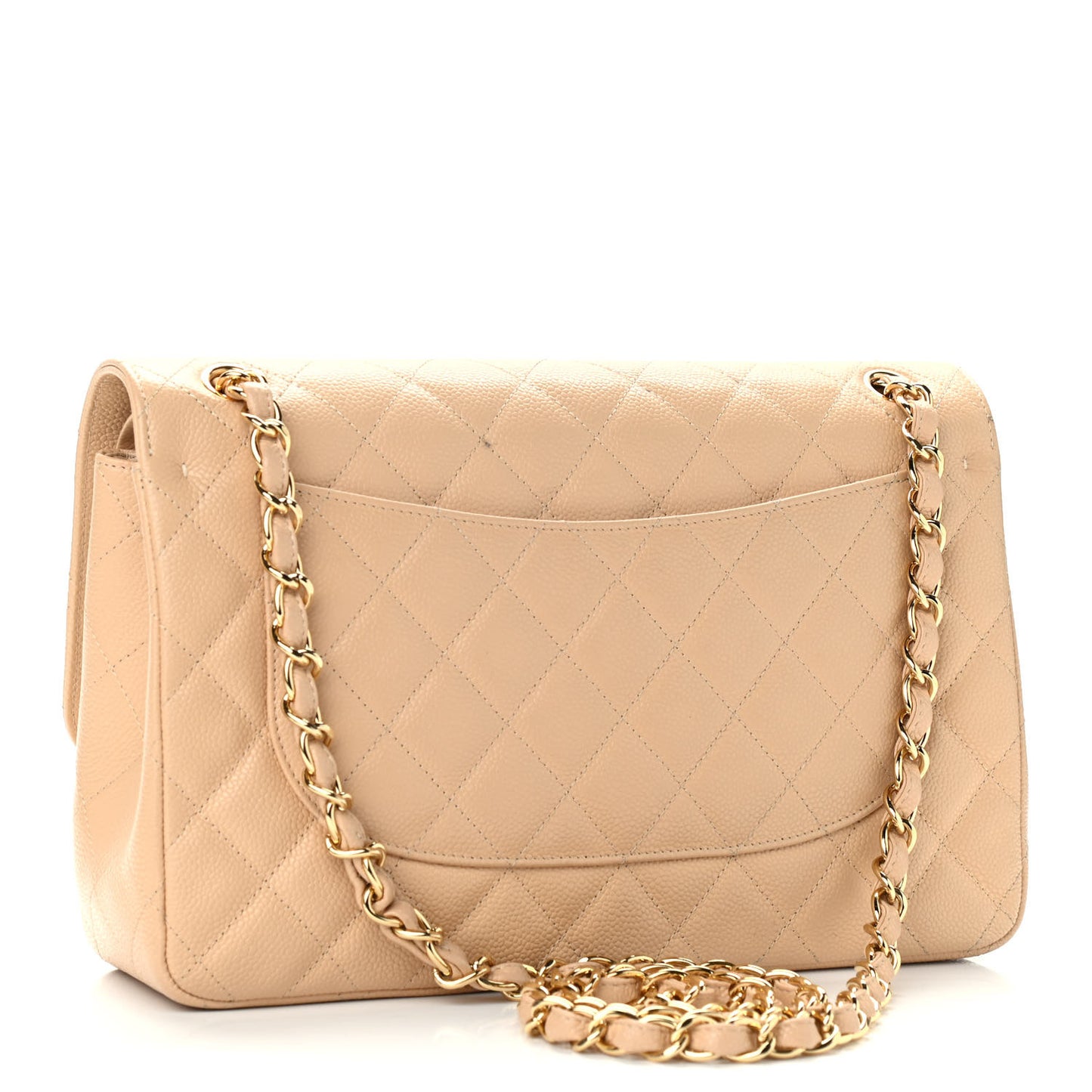 Caviar Quilted Jumbo Double Flap Beige Clair