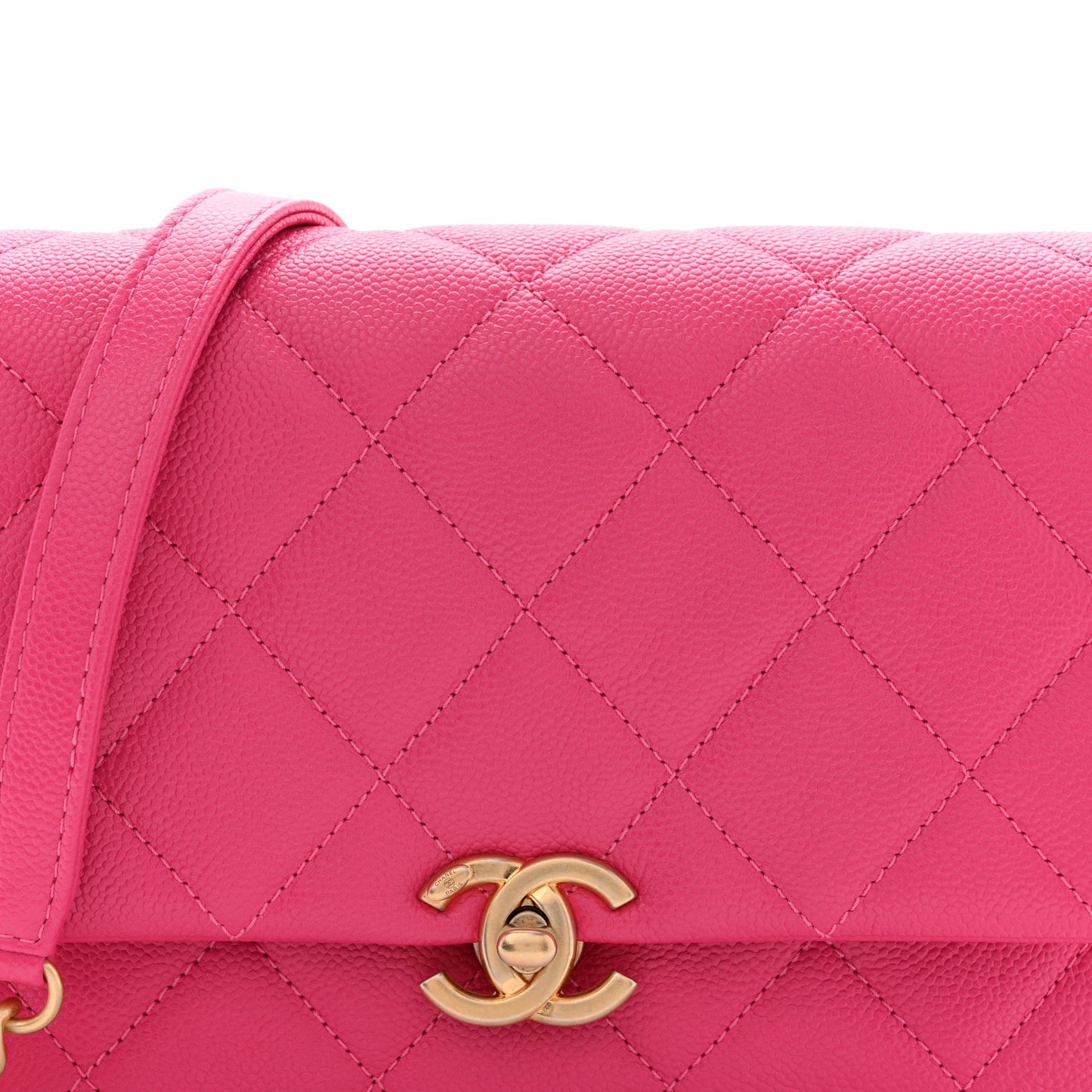 Shiny Caviar Quilted Small Chain Melody Flap Dark Pink