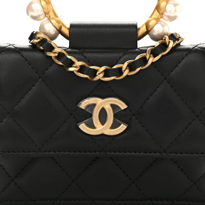 Chanel Lambskin Quilted Pearl Crown Clutch With Chain Black 9 of 12