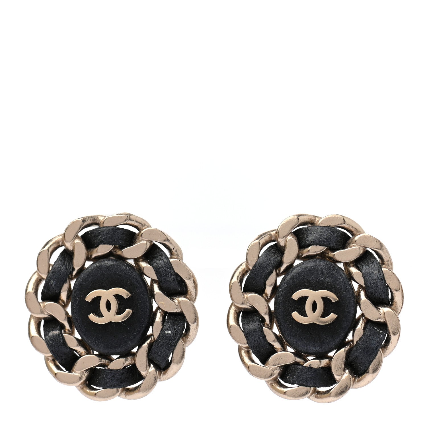 Chanel Lambskin Chain Around CC Earrings Light Gold Black 1 of 4