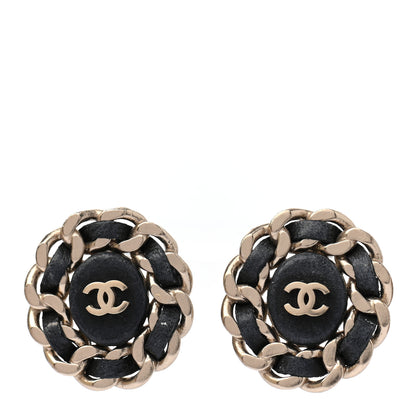 Chanel Lambskin Chain Around CC Earrings Light Gold Black 1 of 4