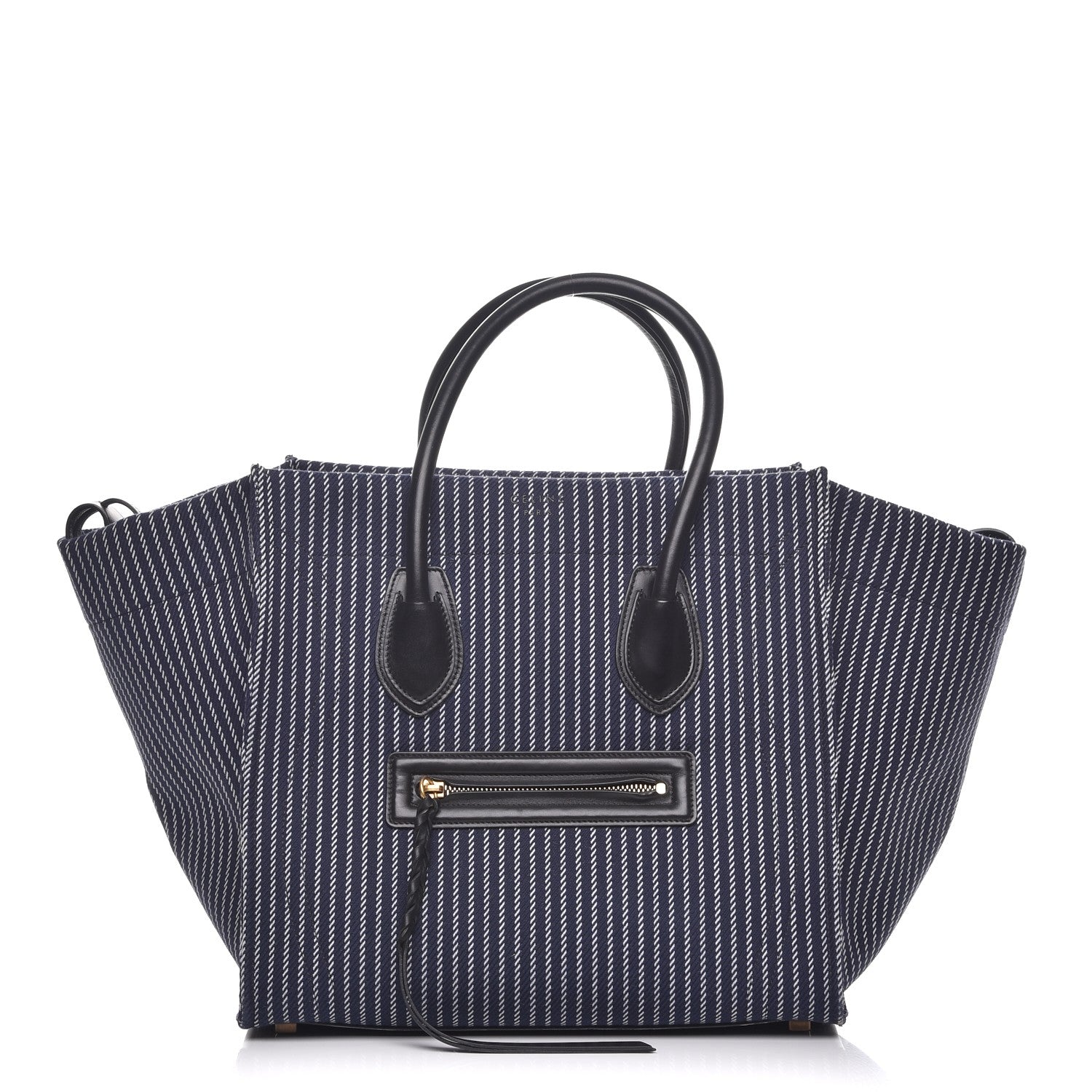 Celine Cotton Canvas Striped Medium Phantom Luggage Navy White 1 of 10