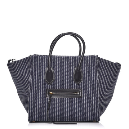 Celine Cotton Canvas Striped Medium Phantom Luggage Navy White 1 of 10