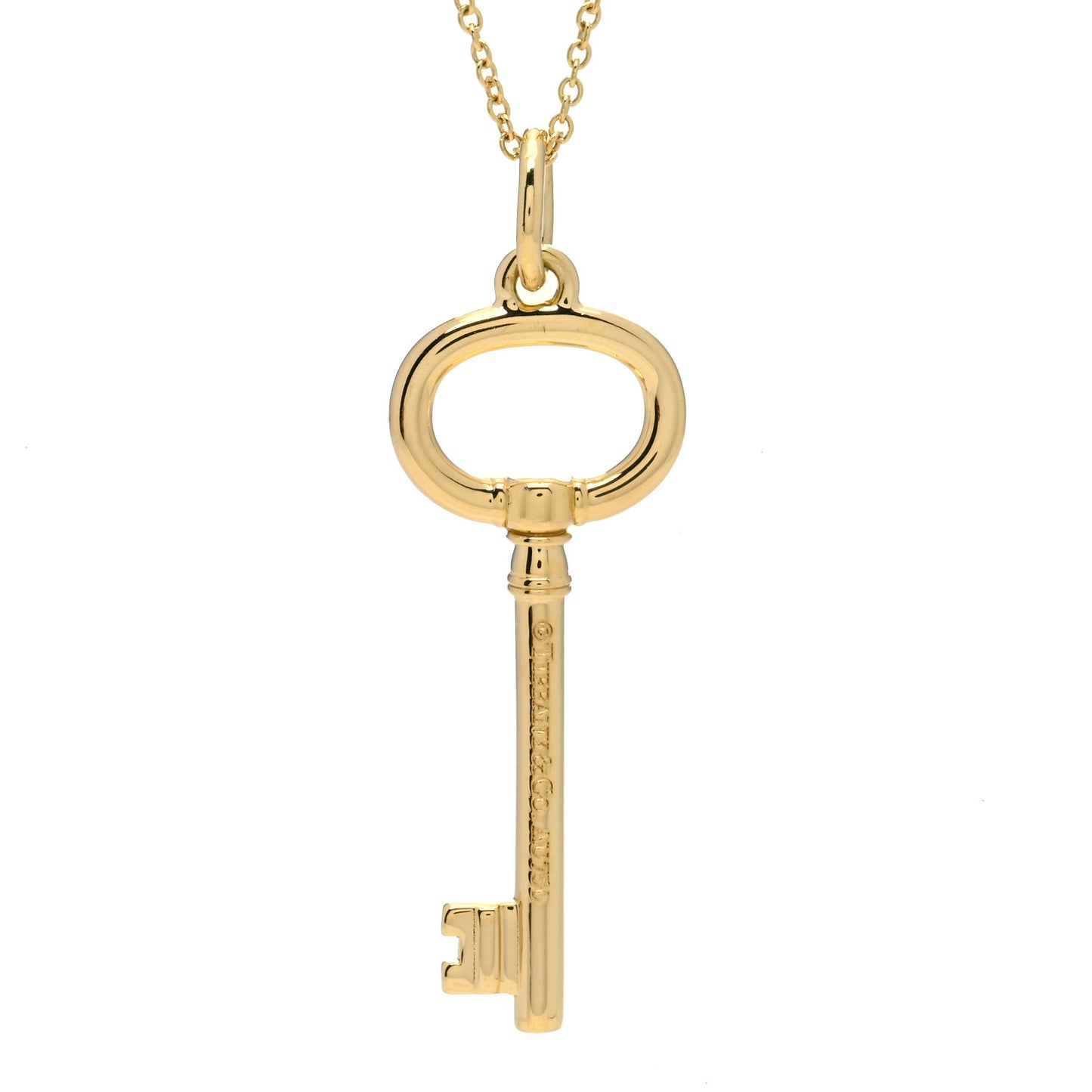 18K Yellow Gold Small Oval Key Pendant Necklace