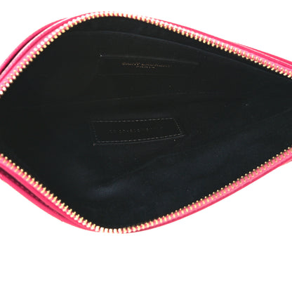 Saint Laurent Grain De Poudre Chevron Monogram Large Bill Pouch Bright Pink 4 of 8
