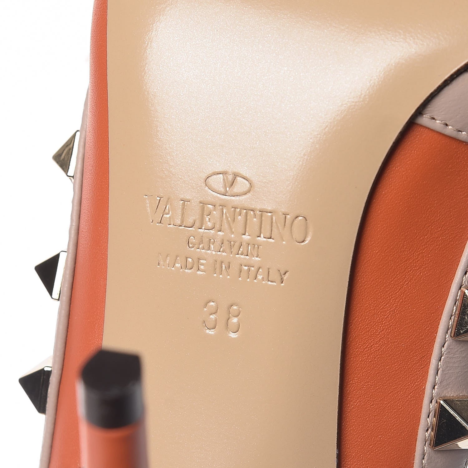 Valentino Garavani Calfskin Nappa Rockstud Ankle Strap 100mm Pumps 38 Orange Poudre 6 of 8