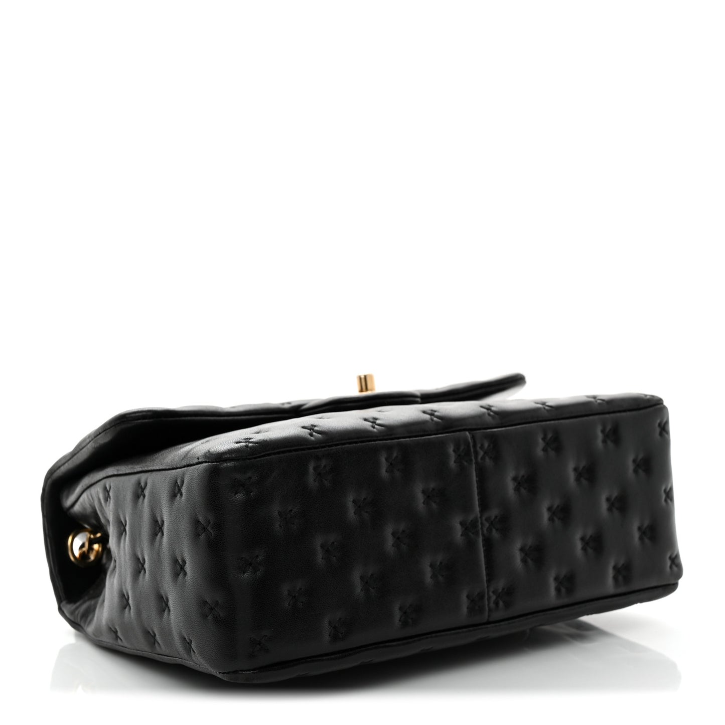Lambskin Cross Stitch Small Coco Handle Flap Dark Black
