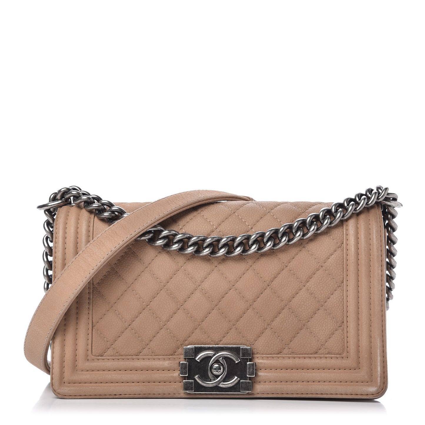 Iridescent Caviar Quilted Medium Boy Flap Beige