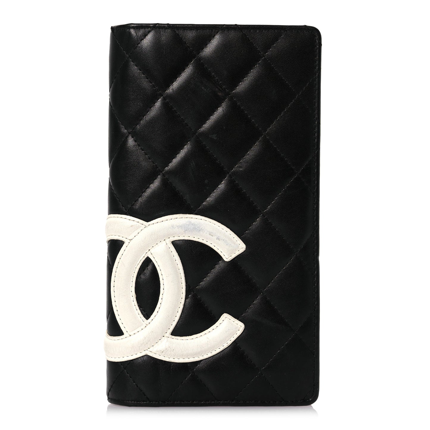 Calfskin Quilted Cambon Yen Wallet Black White