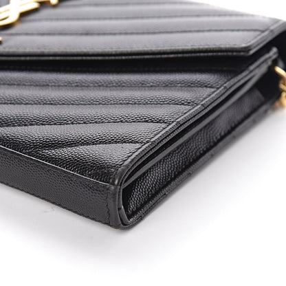 Saint Laurent Grain De Poudre Matelasse Chevron Monogram Chain Wallet Black 12 of 13