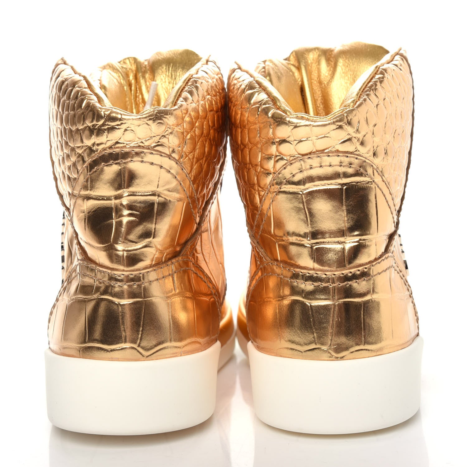Chanel Metallic Calfskin Crocodile Embossed Cocodile High Top Sneakers 39 Gold 7 of 11