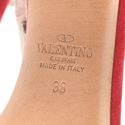 Valentino Garavani Suede Free Rockstud Ankle T-Strap 105mm Sandals 38 Rosso Valentino White 8 of 8